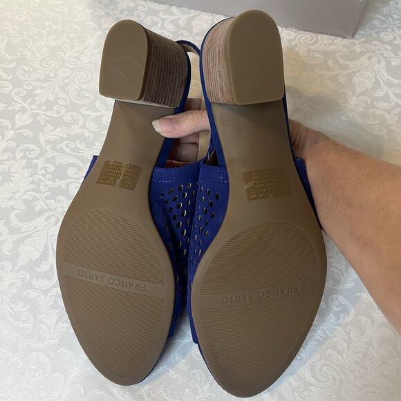 Franco Sarto Navy Blue Leather Suede Block Heel Sandals Size 10 NEW - Picture 6 of 7